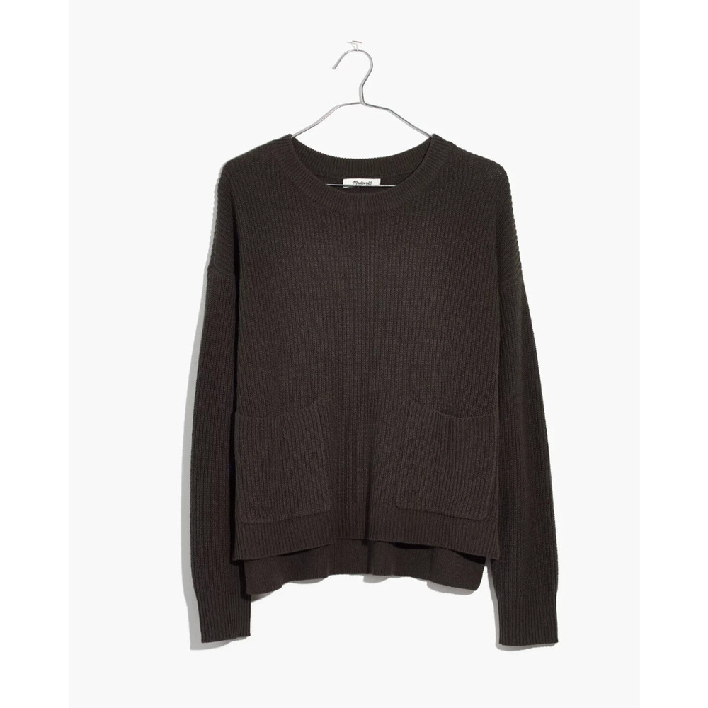 Madewell Sweater Size Xlarge Patch Pockets High Low Hem Pullover Green Boxy Fit